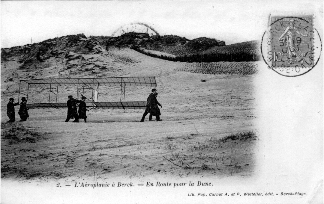 Anonyme, L’aéroplane à Berck, en route pour la dune, ca 1904, coll. Musée Opale Sud
