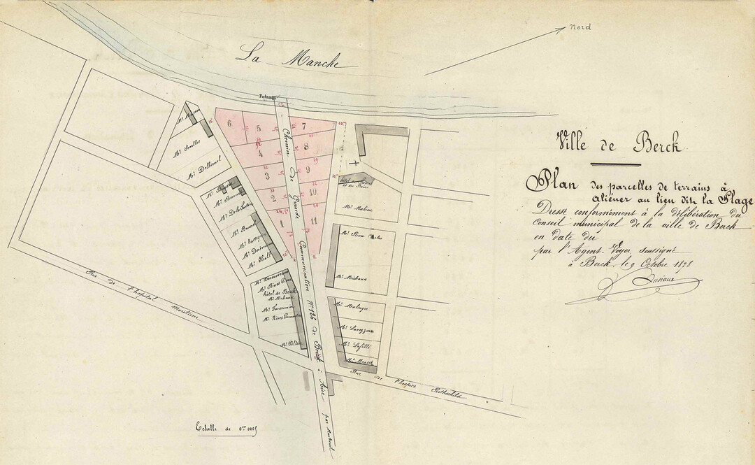 Anonyme, Plan de l’allotissement de l’Entonnoir, encre sur papier, 1878, coll. Archives Municipales de Berck