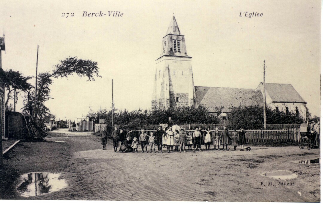Kerk van Saint-Jean-Baptiste, ansichtkaart, ca 1900, coll. Archives municipales, Berck